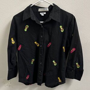 Vibrant Flip-Flop Embroidered Black Blouse